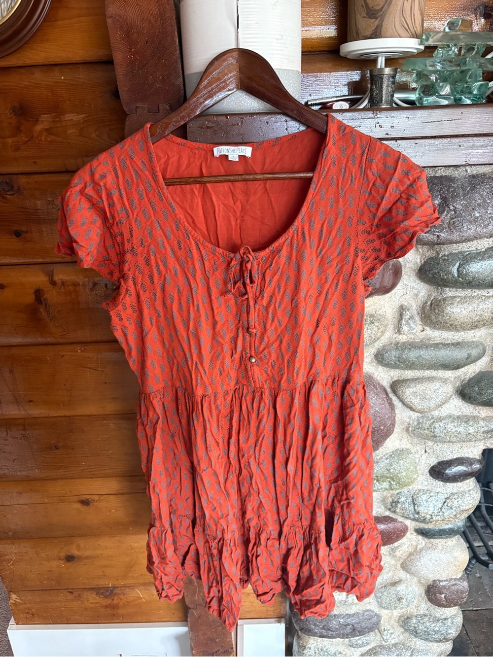 Patrons of Peace Orange Boho Tiered Mini Dress Size S